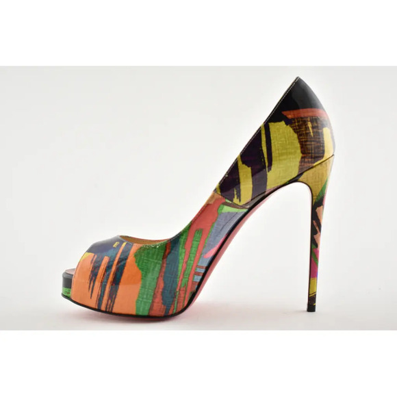 Christian Louboutin New Very Prive 120 Patent Mag Multicolor Peep Heel Pump 36 - Picture 8 of 12